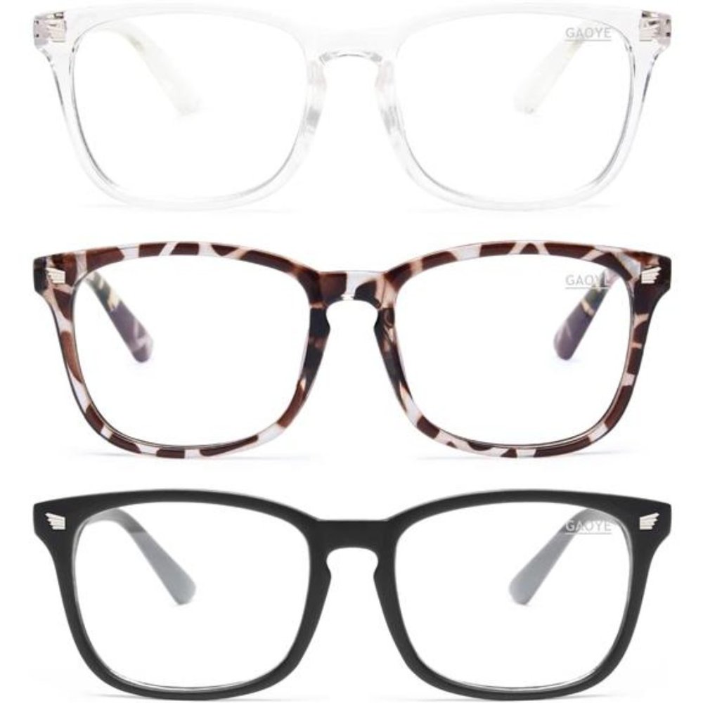 Blue Light Blocking Glasses - 3 Pack Fashion Square Fake Eyeglasses